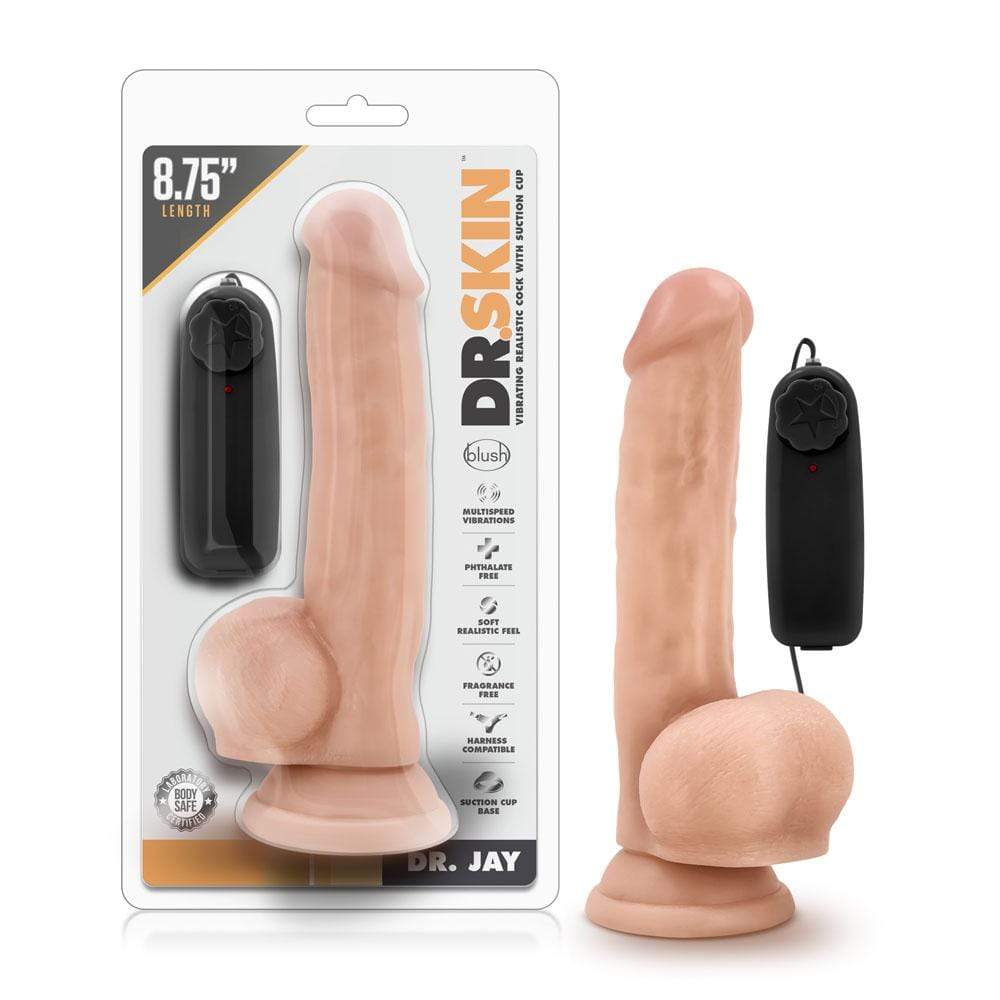 Blush Novelties   dr skin dr jay 8 75 inch vibrating cock with suction cup vanilla