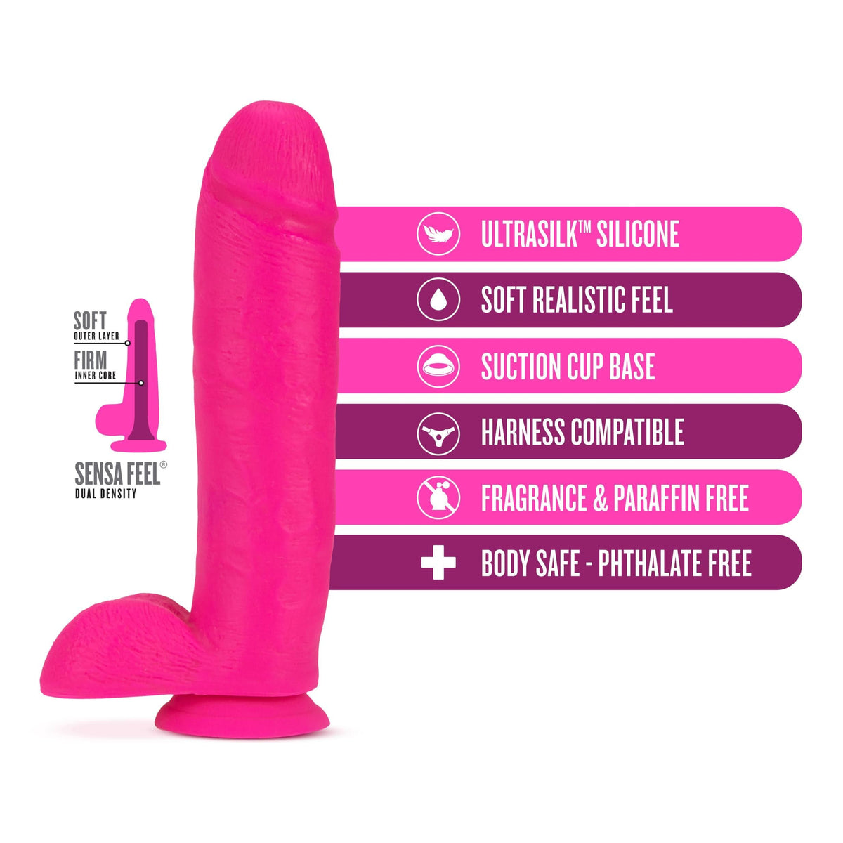 neo elite 10 inch silicone dual density cock with balls neon pink