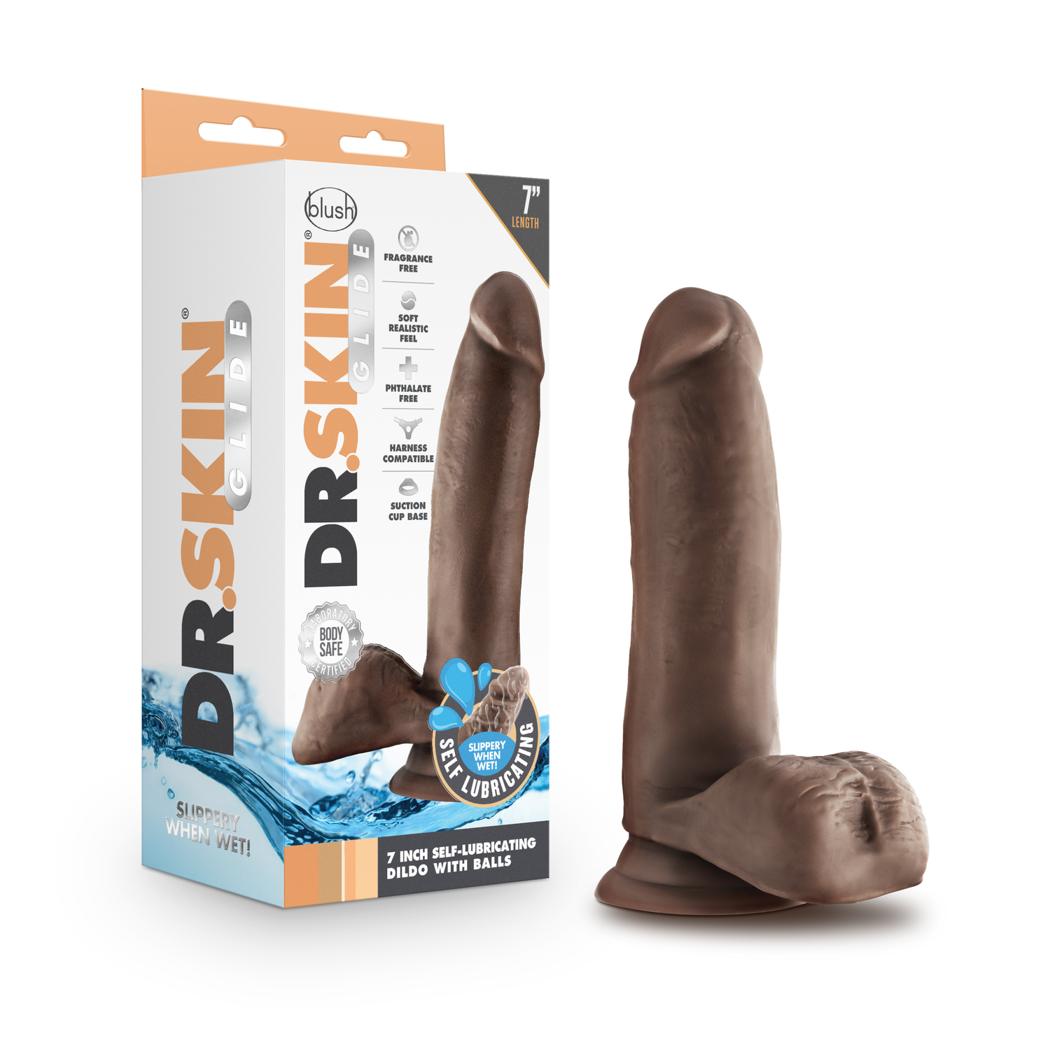 Dr. Skin Glide - 7 Inch Self Lubricating Dildo With Balls - Chocolate Default Title