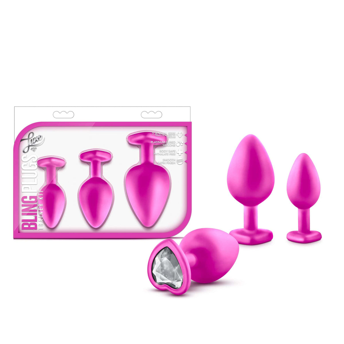 Blush Novelties   luxe bling plugs training kit pink with white gems