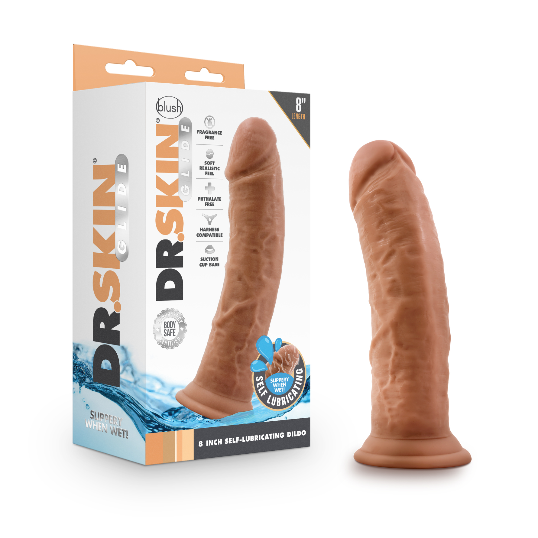 Dr. Skin Glide 8 Inch Self Lubricating Dildo - - Mocha Default Title
