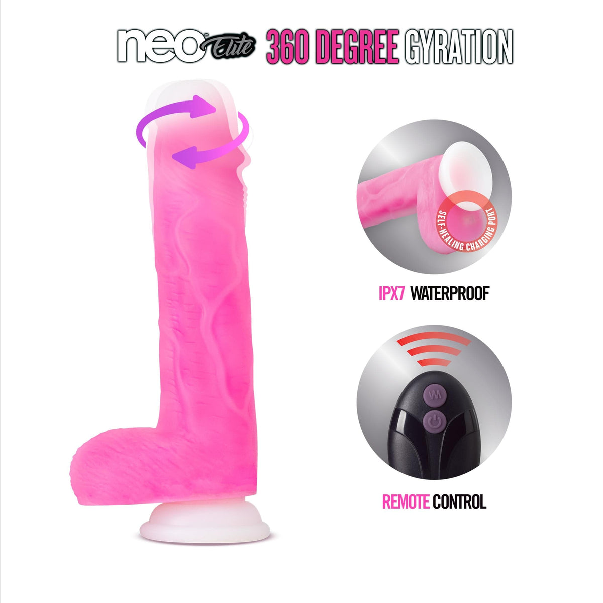 neo elite roxy 8 inch gyrating dildo pink