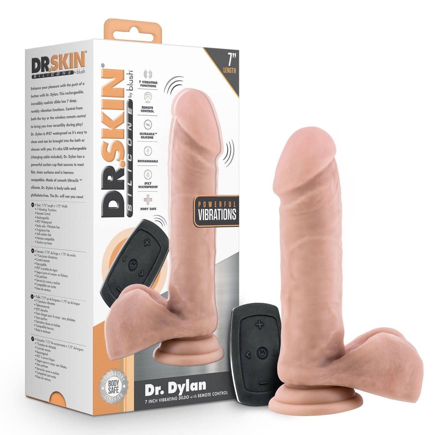 Dr. Skin Silicone - Dr. Dylan - 7 Inch Vibrating Dildo With Remote Control- Vanilla Default Title