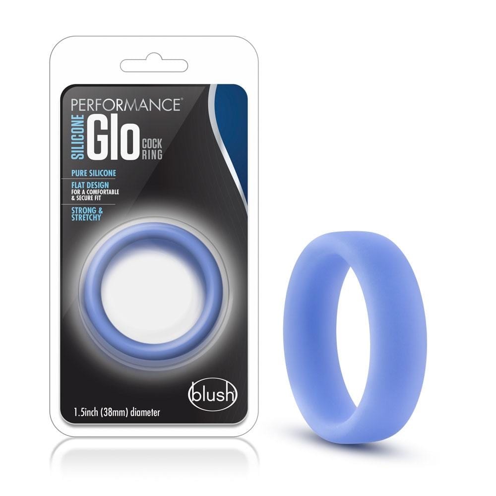 Blush Novelties   performance silicone glo cock ring blue glow