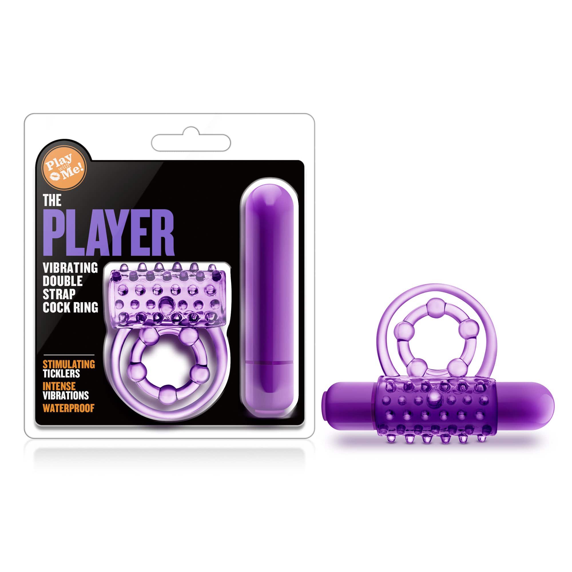 Blush Novelties   play with me the player vibrating double strap ring purple