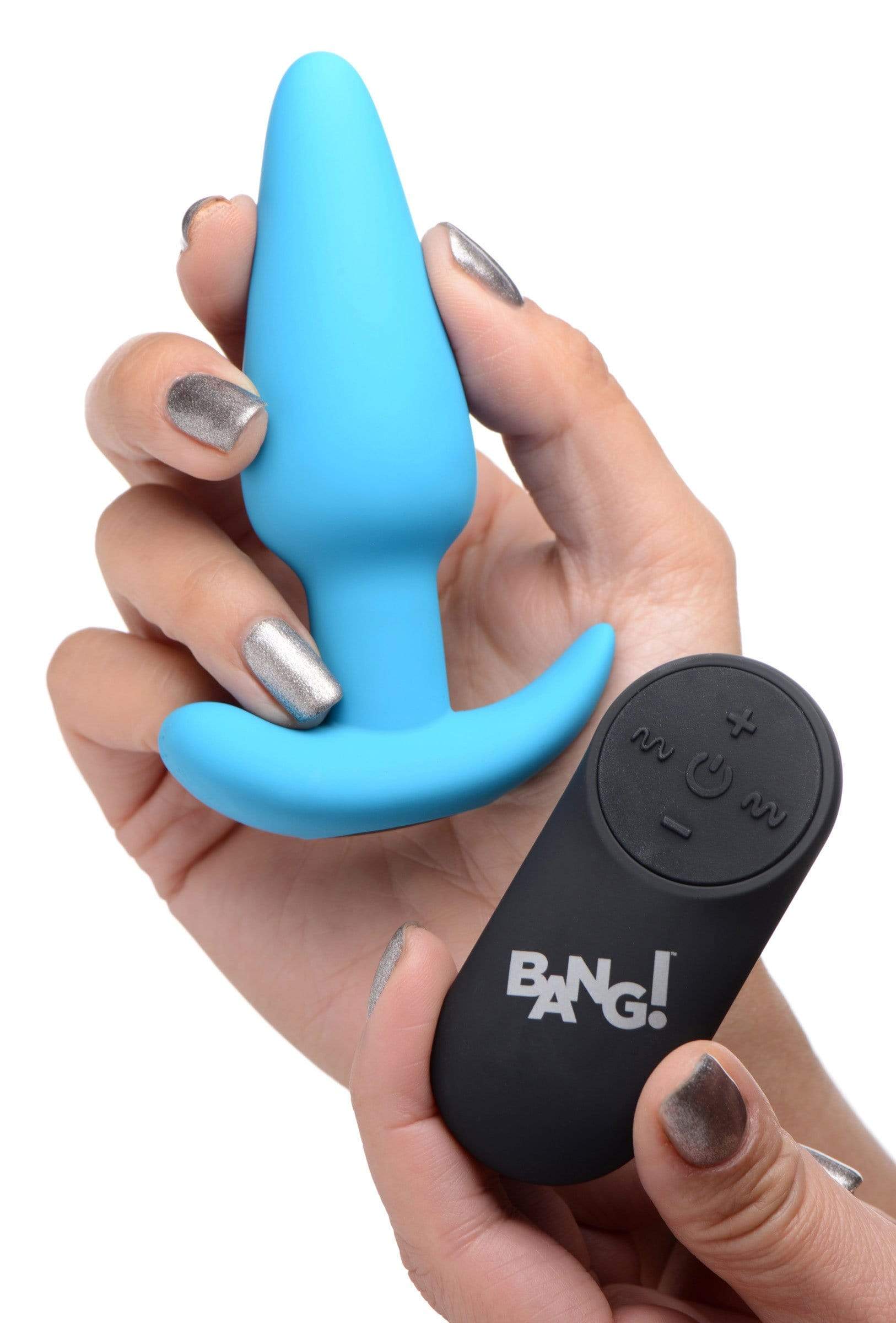 21x silicone butt plug with remote blue