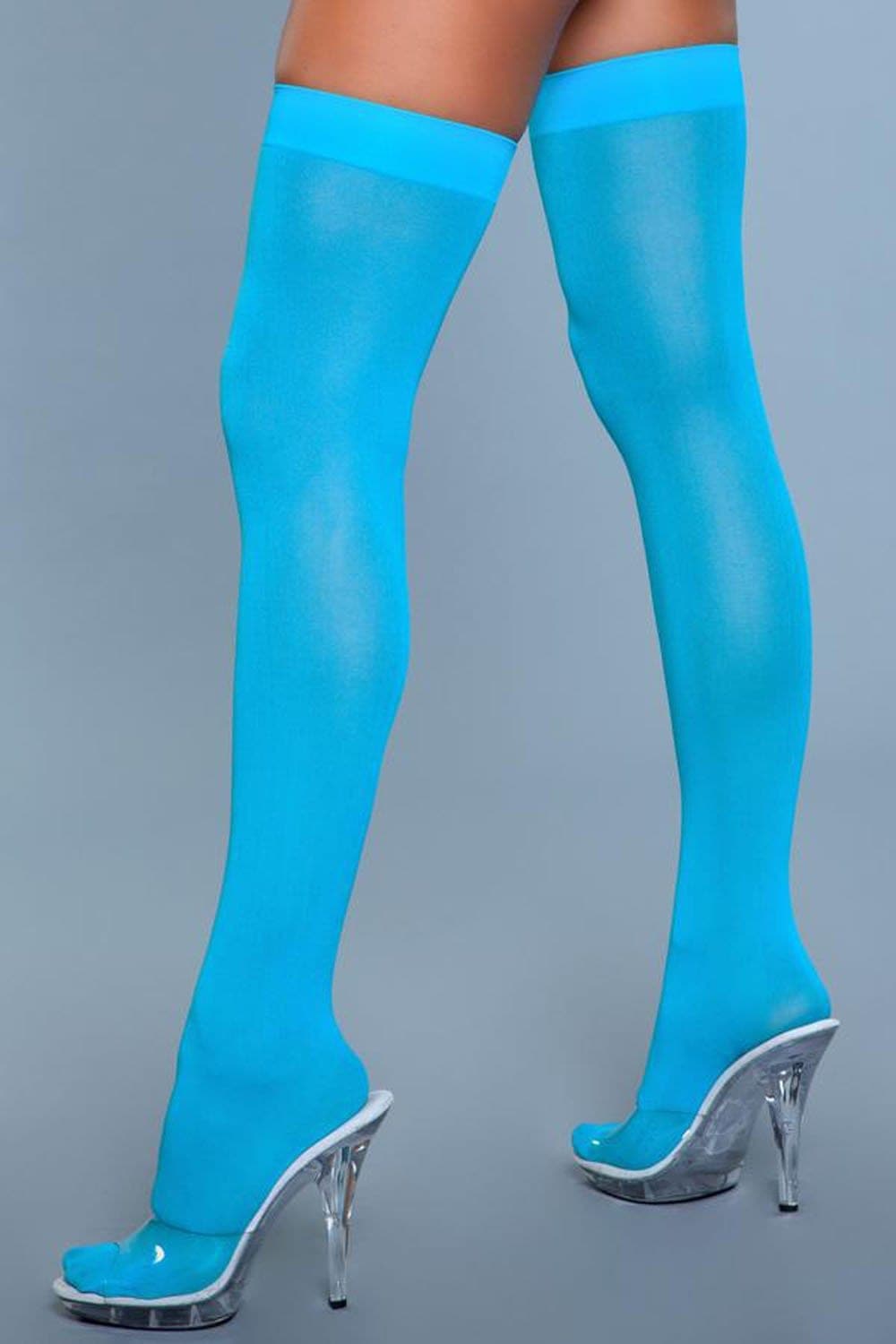 opaque nylon thigh highs turquoise one size