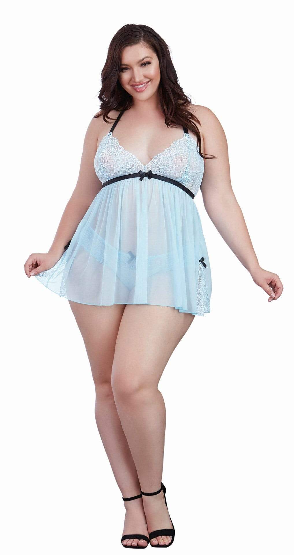 babydoll with garters and thong 1x light blue