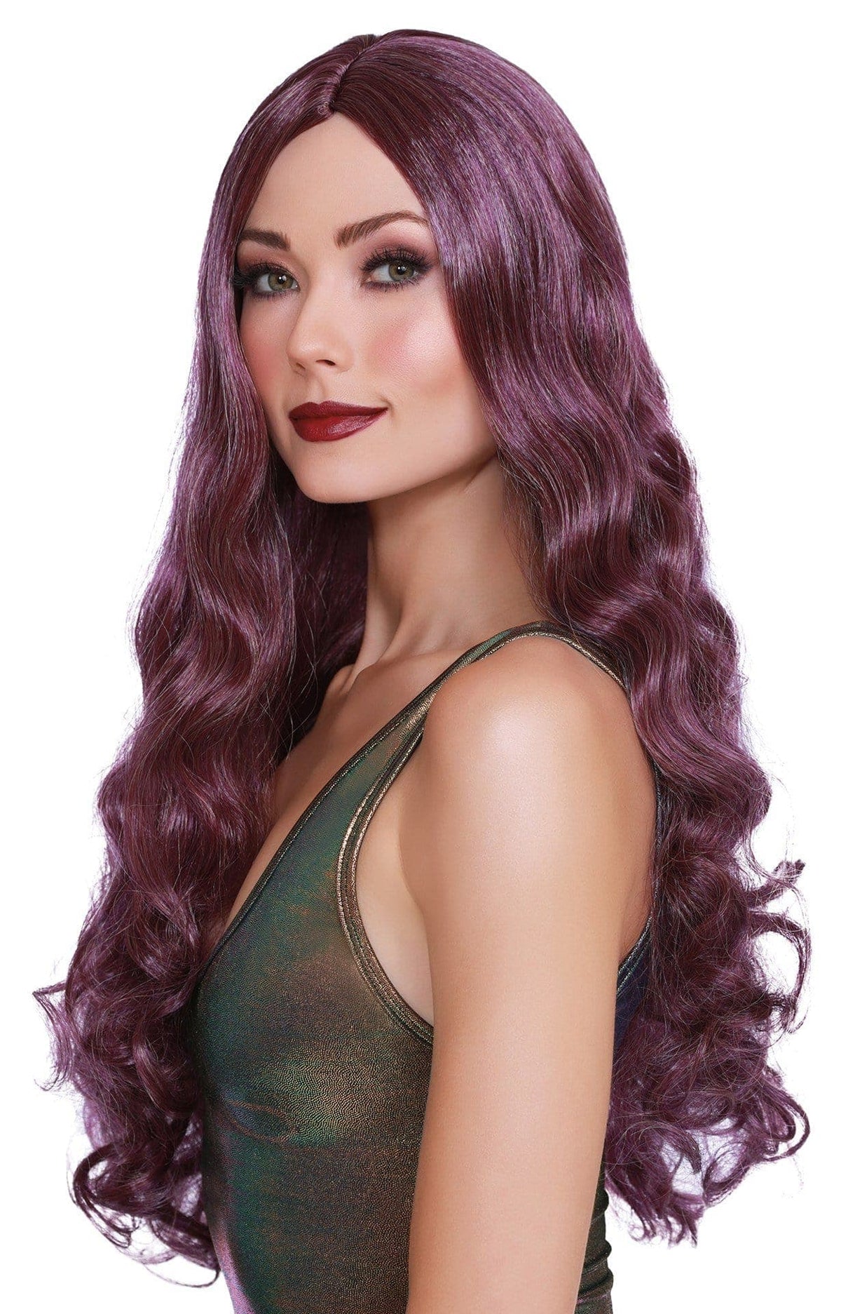 long wavy wig purple