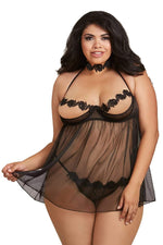 Babydoll Choker and G-String - Queen Size - Black Default Title