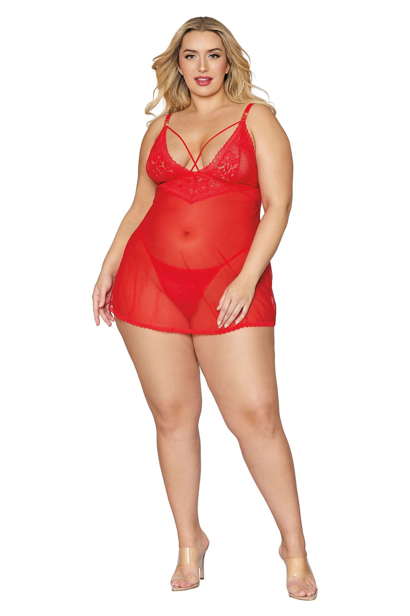 Babydoll and G-String - Queen Size - Lipstick Red Default Title