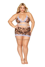 Leopard Bralette With Garter Skirt and G-String - Queen Size - Leopard Default Title