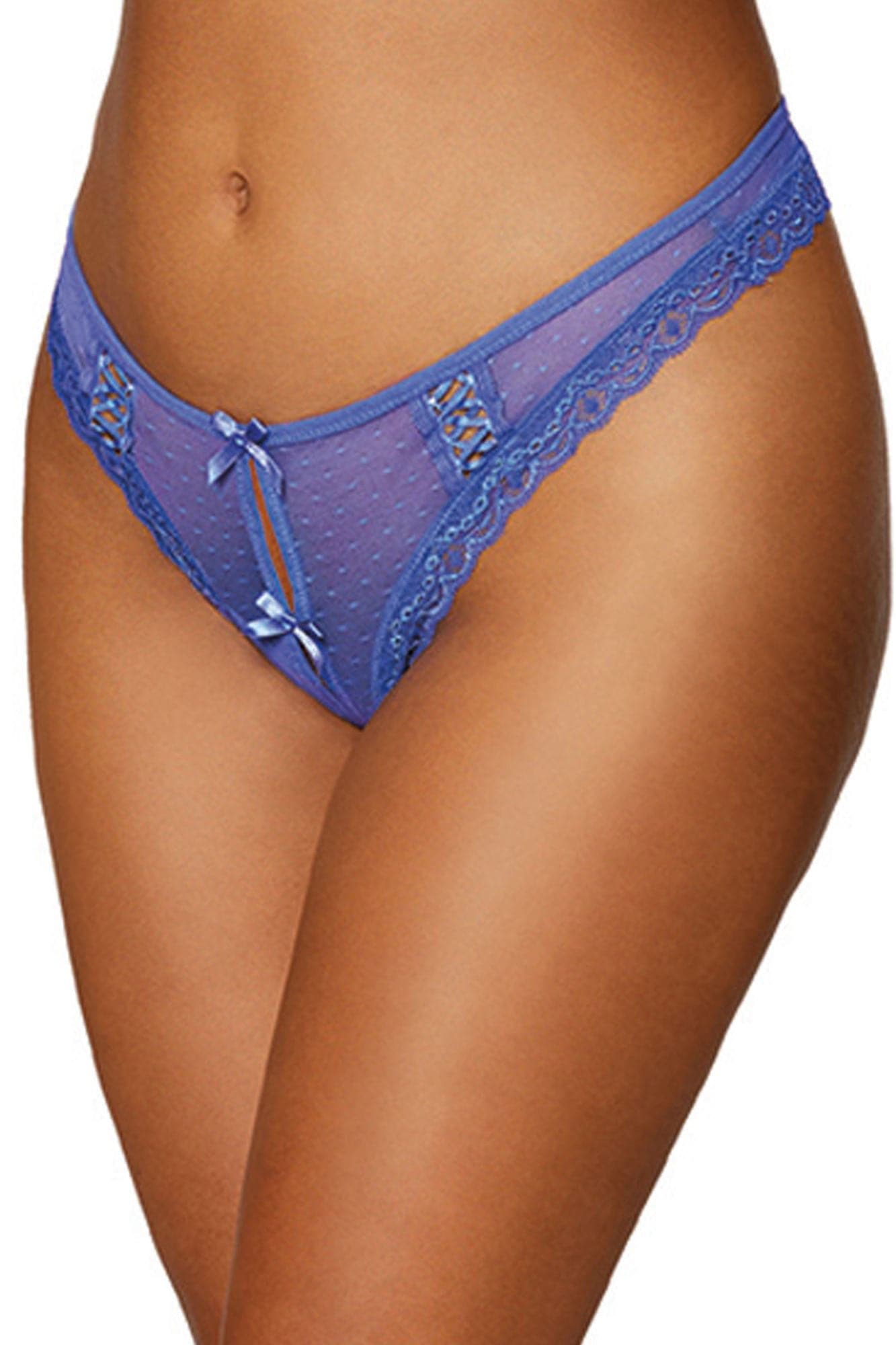 Dot Mesh Open Crotch Thong - Medium - Periwinkle Default Title