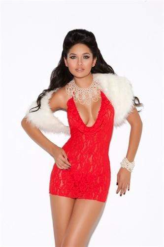 Deep v Lace Halter Dress - One Size - Red Default Title