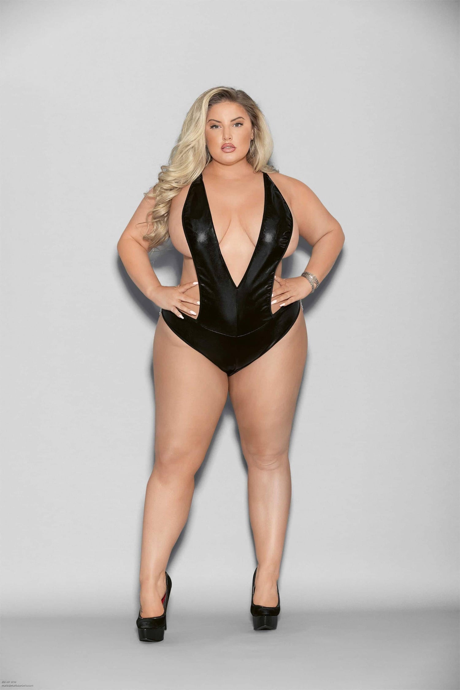 Liquid Look Chain Back Open Crotch Teddy - Queen Size - Black Default Title