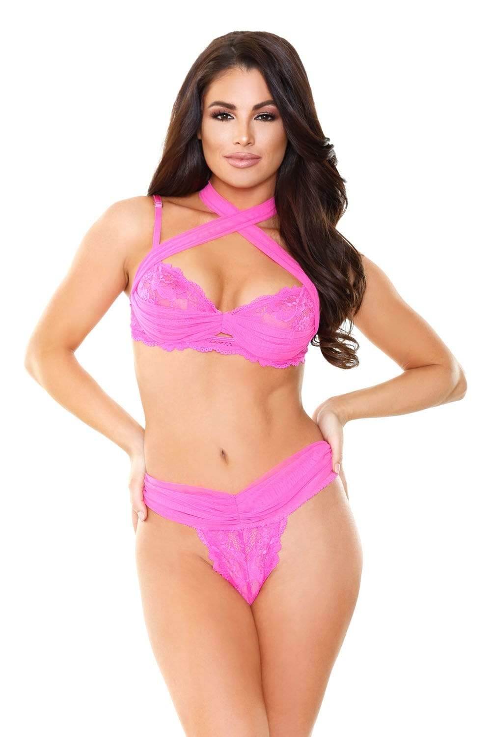 farah strappy bra top panty shocking pink medium large