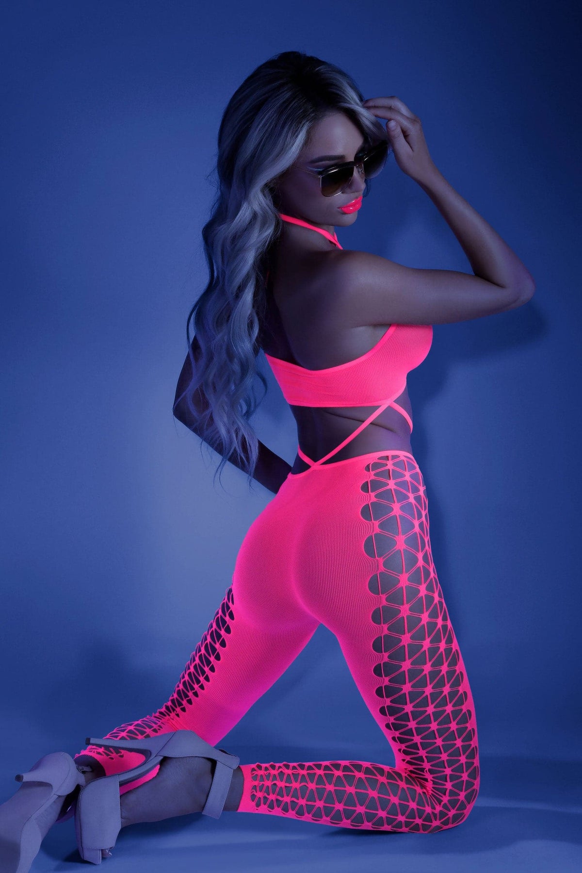 own the night bodystocking one size neon pink