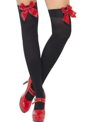 Thigh High Stockings With Red Bow - Black Fv-29331 Default Title
