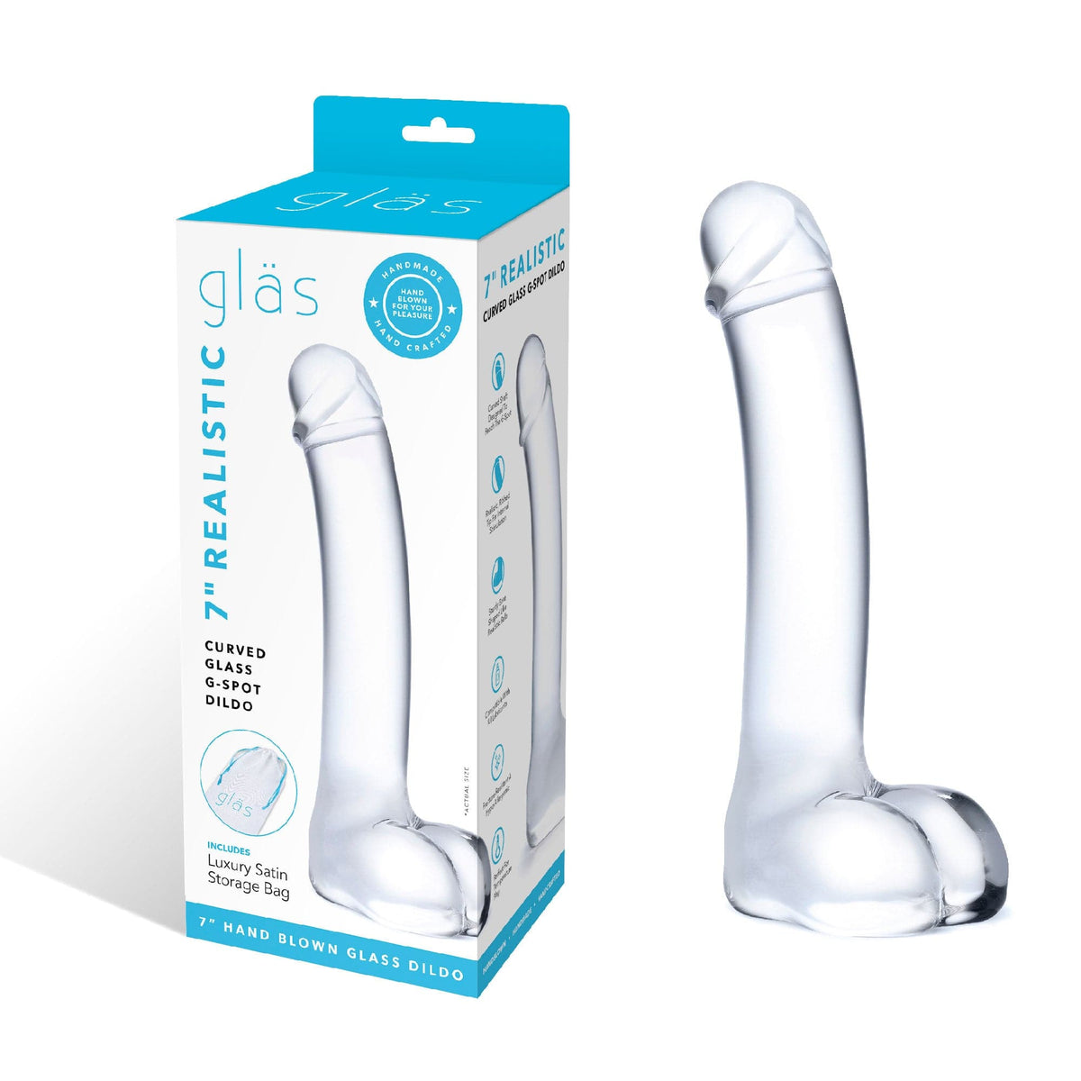 7 inch realistic curved glass g spot dildo clear