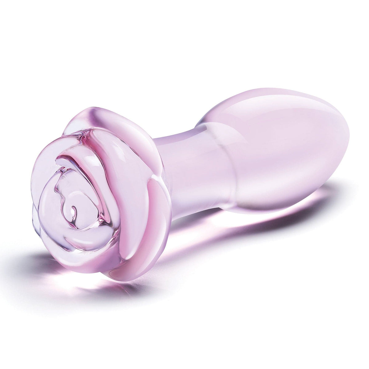 5 inch rosebud glass butt plug pink
