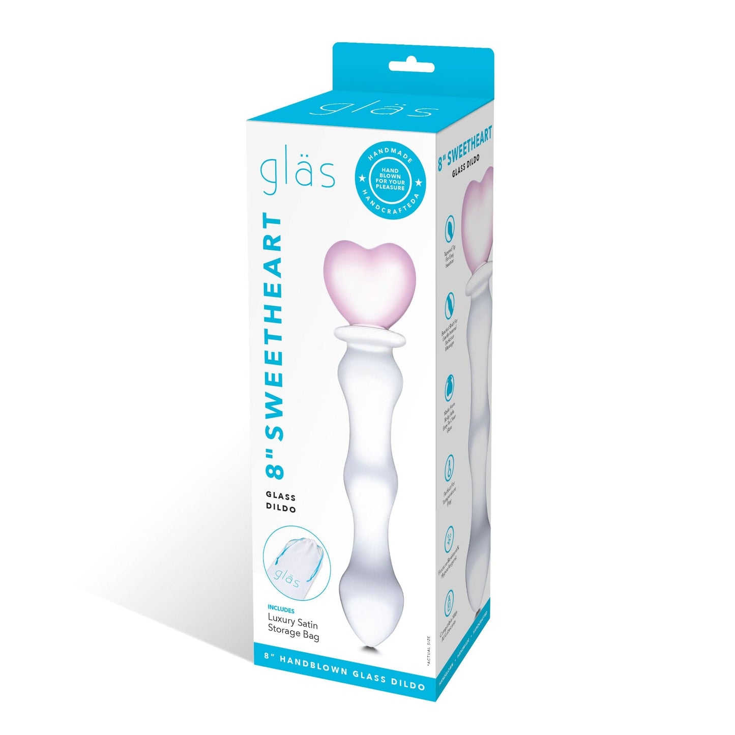 8 inch sweetheart glass dildo pink clear