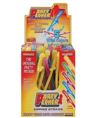 party pecker sipping straws 5 assorted colors 144 pcs display