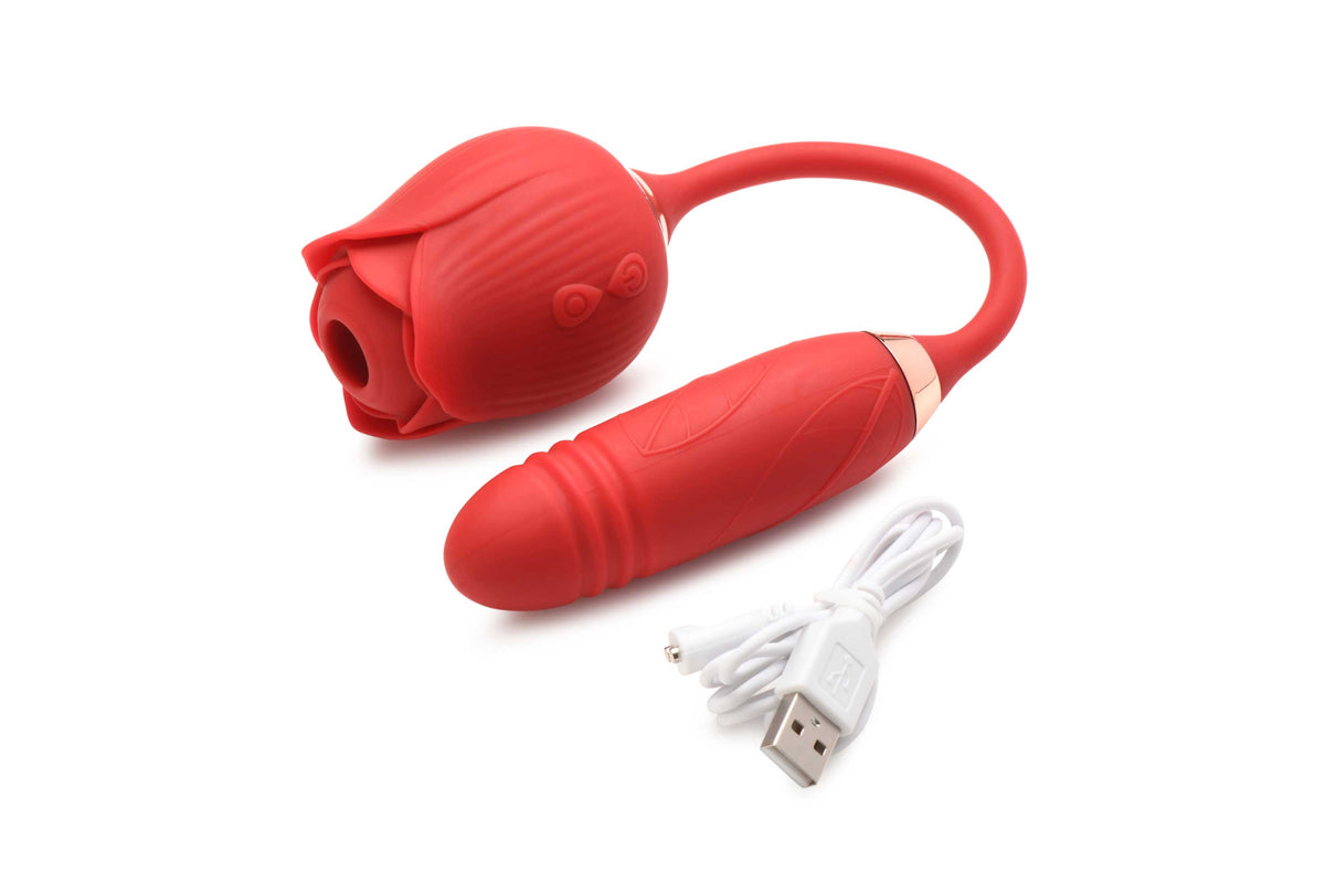 bloomgasm romping rose suction and thrusting vibrator red