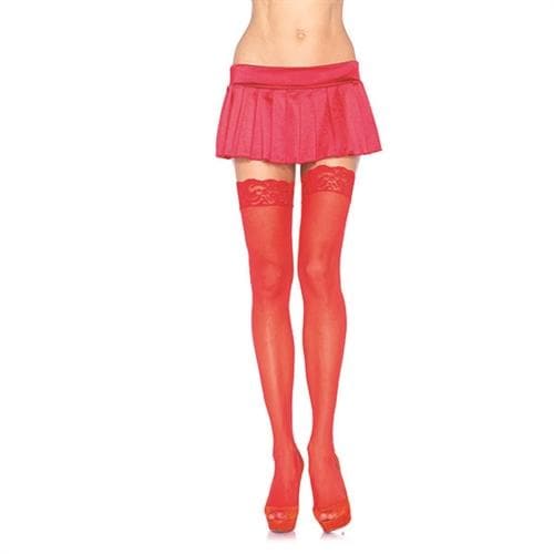 lace top sheer thigh high one size red