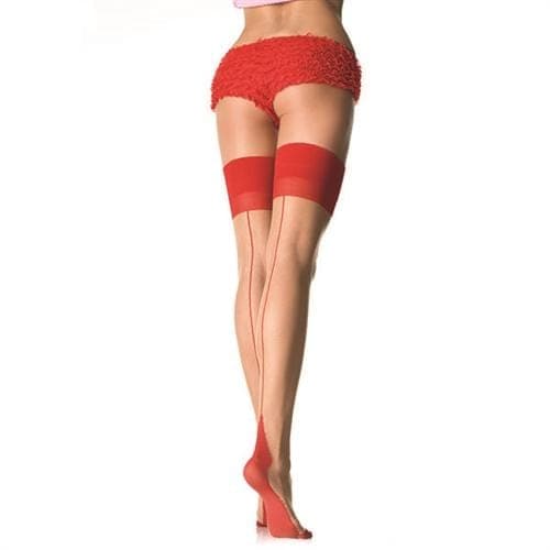 sheer 2 tone stockings one size nude red