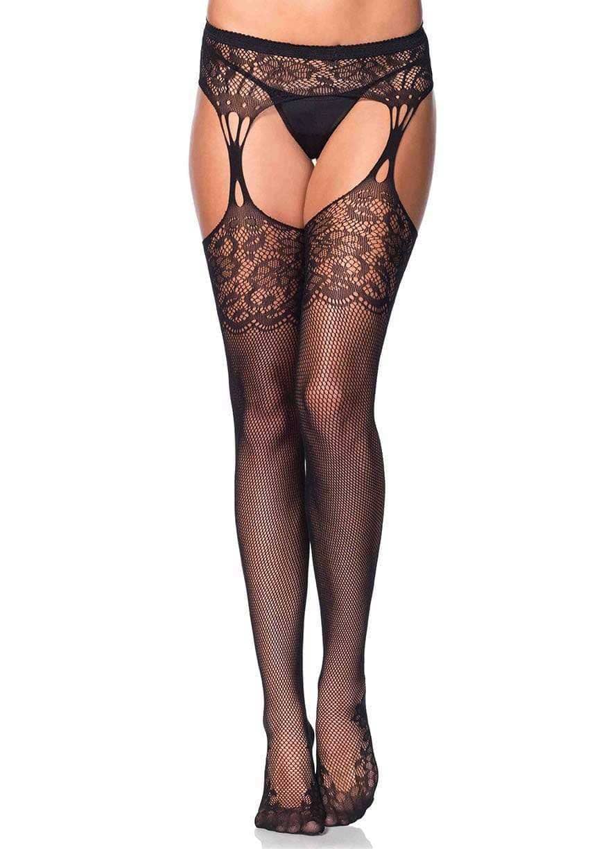 Iris Fishnet With Garter - One Size - Black Default Title
