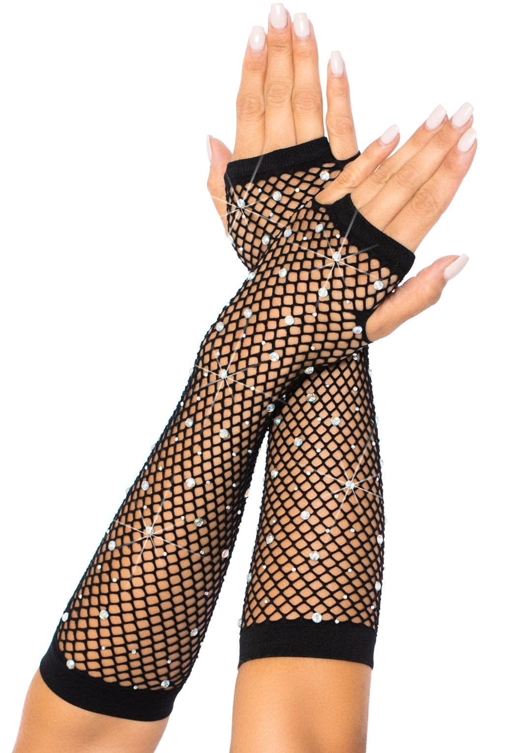 Rhinestone Fishnet Arm Warmers Black Default Title