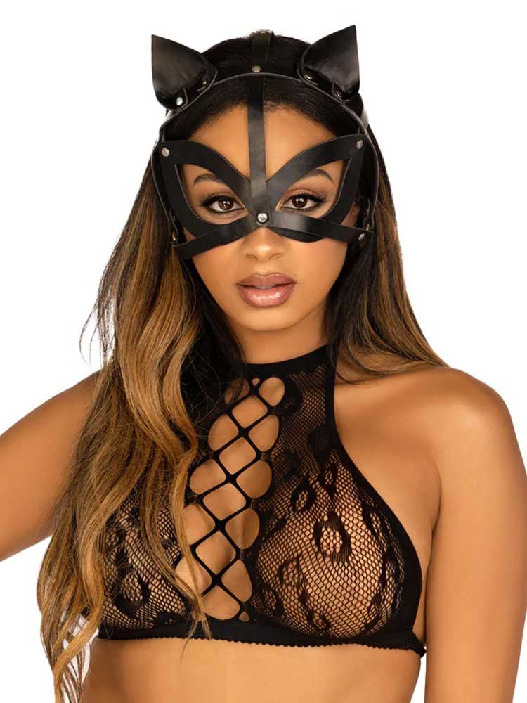 Vegan Leather Studded Cat Mask - Black Default Title