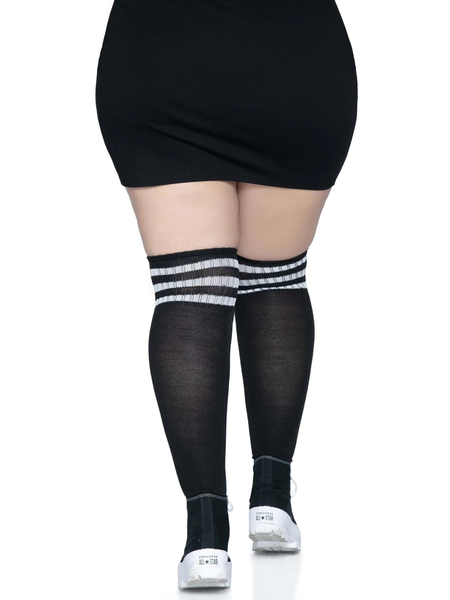 Over the Knee Athletic Socks -1x-2x - Black-white