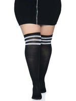 Over the Knee Athletic Socks -1x-2x - Black-white
