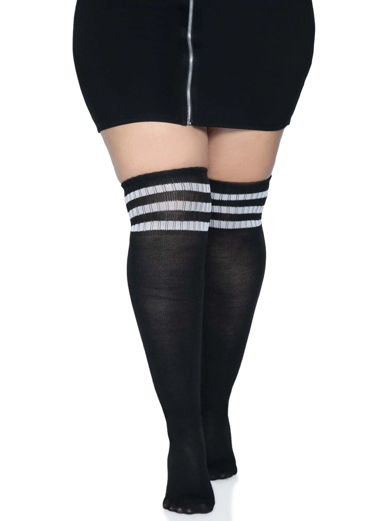 Over the Knee Athletic Socks -1x-2x - Black-white