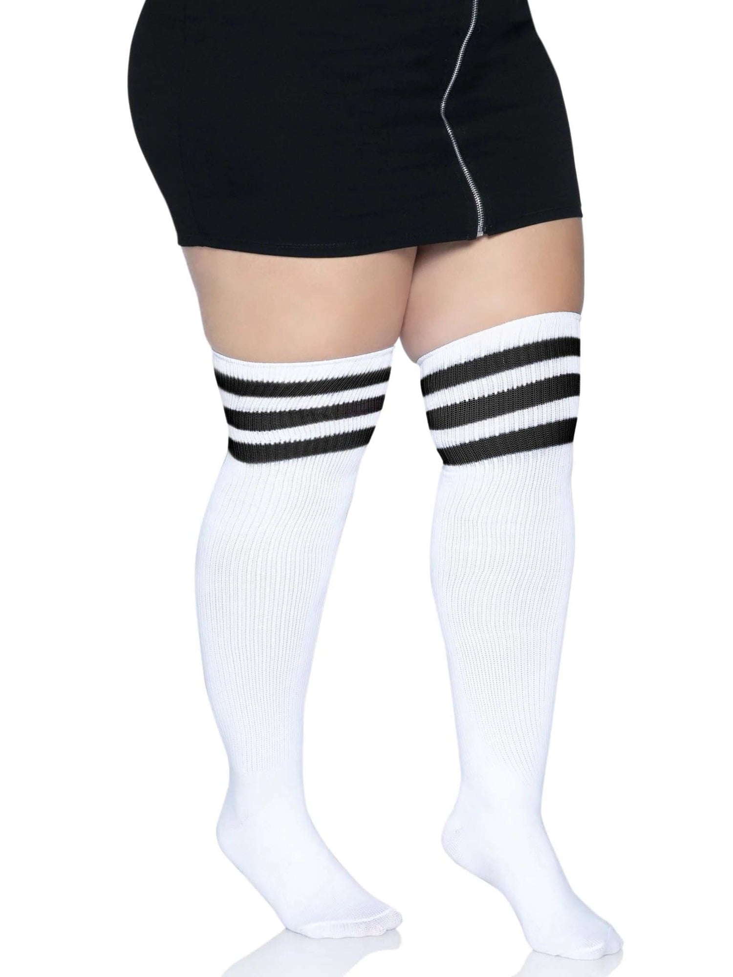 Over the Knee Athletic Socks - 1x-2x - White-black