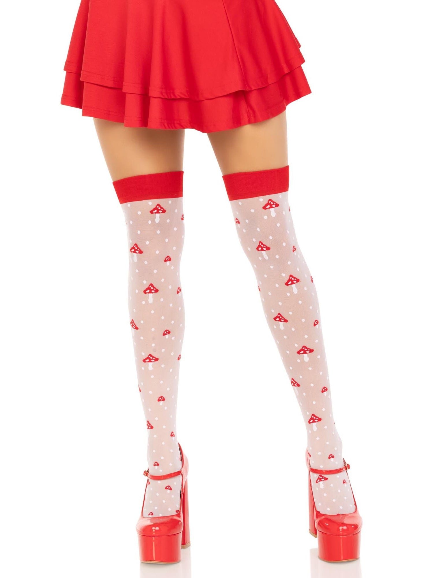 Polka Dot Mushroom Thigh High - One Size - White/red Default Title
