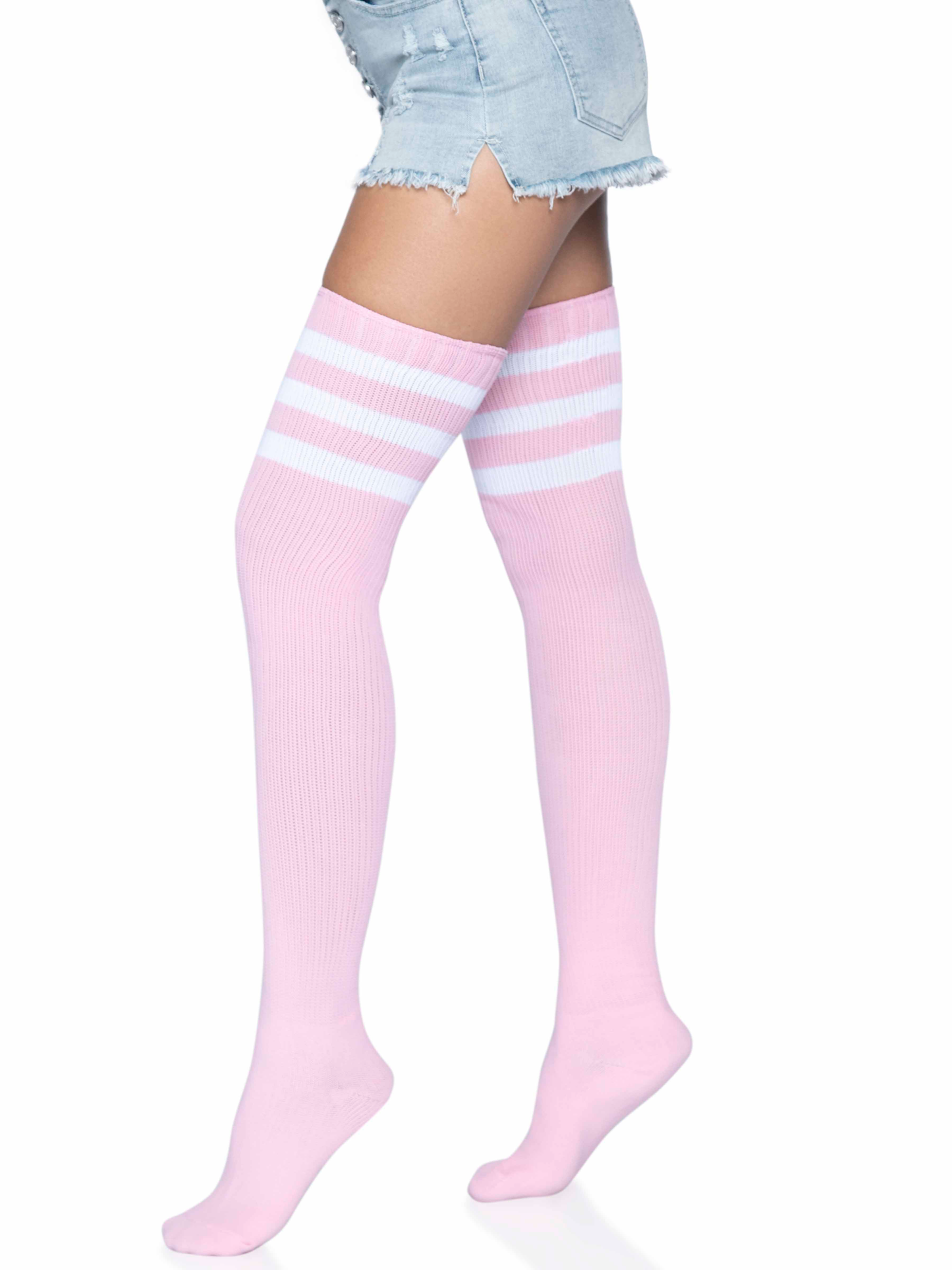 3 stripes athletic ribbed thigh highs one size one size light pink