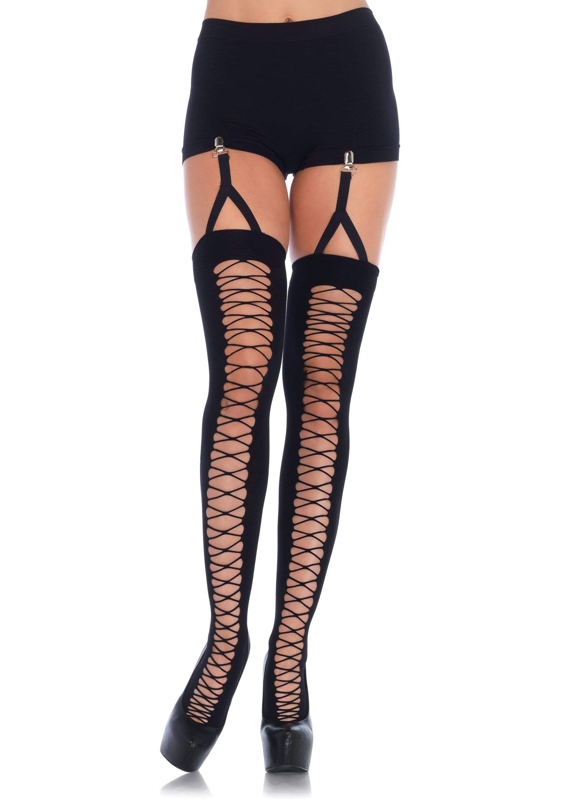 lace up illusion thigh highs one size