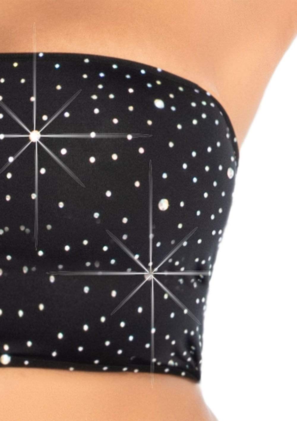 2 Pc Rhinestone Bandeau and Mini Skirt - Black - Small Default Title