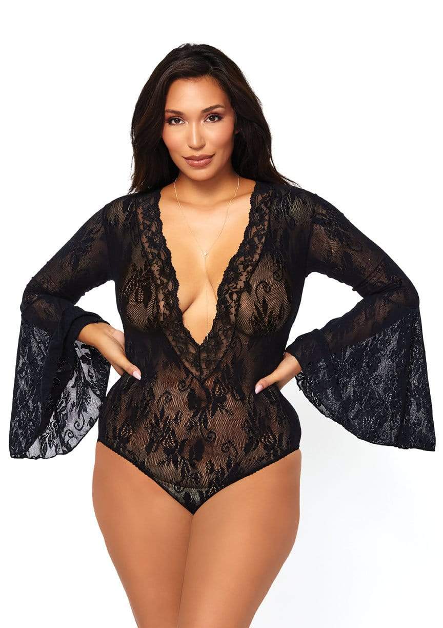 Bell Sleeve Bodysuit - Queen Size - Black Default Title