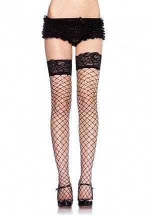 lace top fence net thigh highs one size black