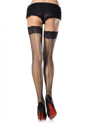 stay up lace top thigh highs with backseam one size black