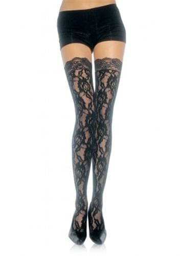 lace top lace thigh highs one size black