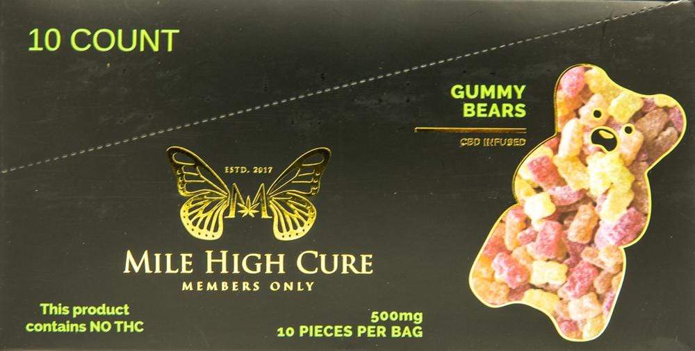 mile high cure hemp gummy bears 500 mg 10 count display