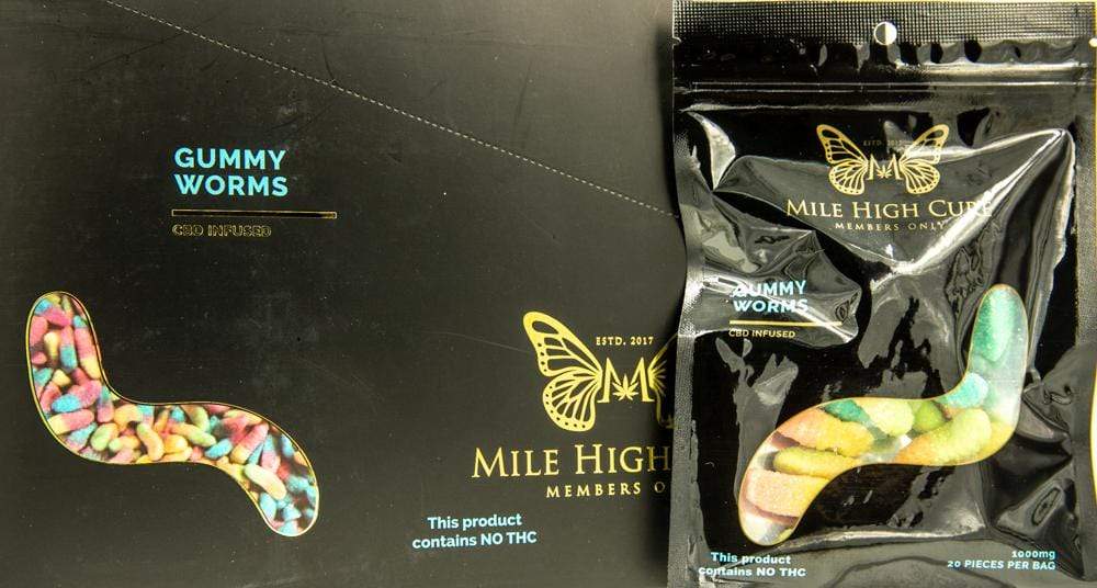 mile high cure hemp gummy worms 1000mg 20ct display