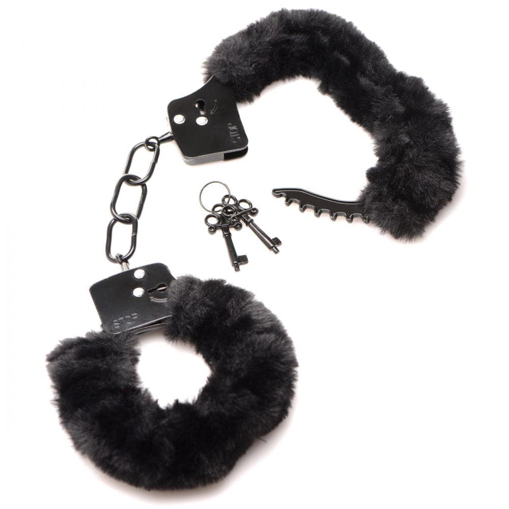 cuffed in fur furry handcuffs black
