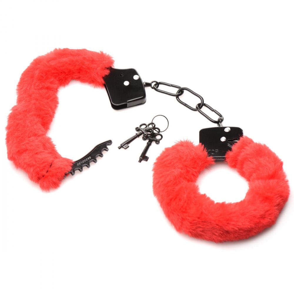 cuffed in fur furry handcuffs red