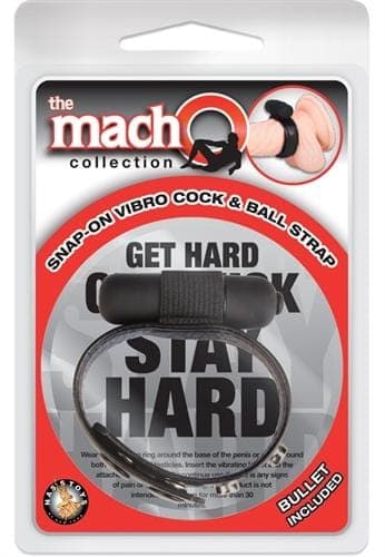 the macho collection snap on vibro cock and ball strap black
