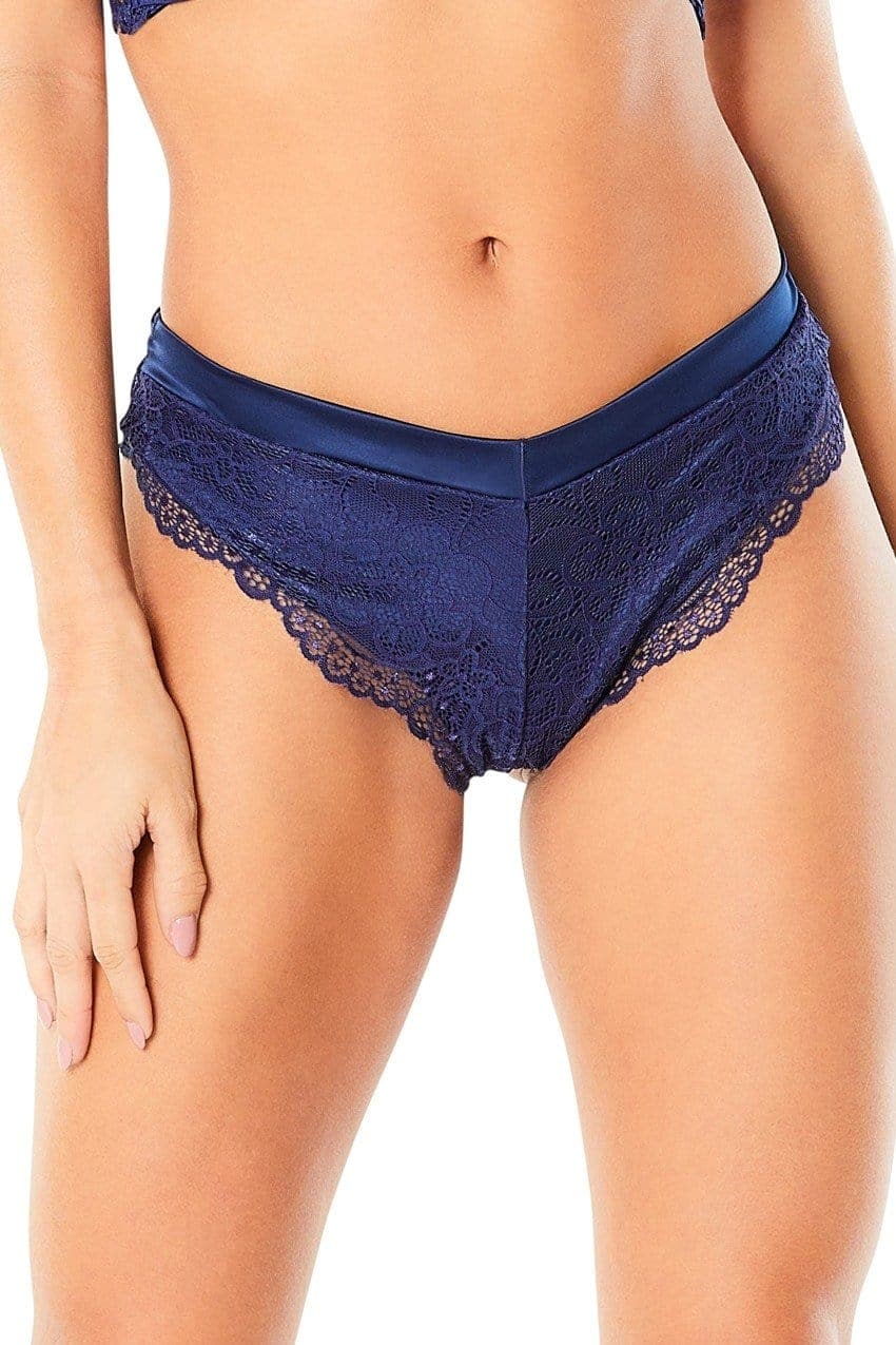 high leg lined thong with crossing back straps estate blue medium